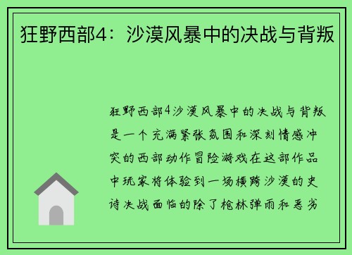 狂野西部4：沙漠风暴中的决战与背叛